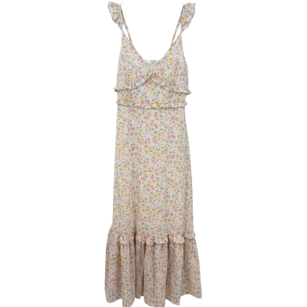 BCBGeneration Floral Maxi Dress Size 2 Ruffle Tiered Sleeveless Cottagecore